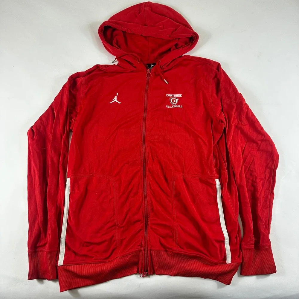 Jordan Red Carthage Volleyball Zip Up Hoodie Jacket‎ Mens XLT